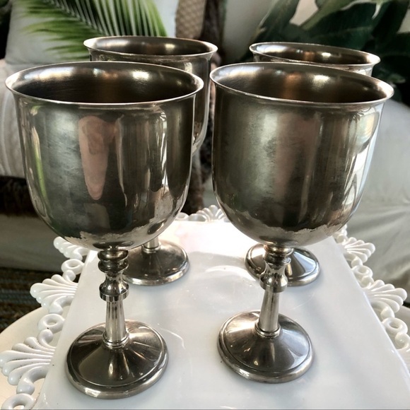 Vintage 4) Silver Plated Hong Kong Stemware Wine Goblets - Picture 1 of 8